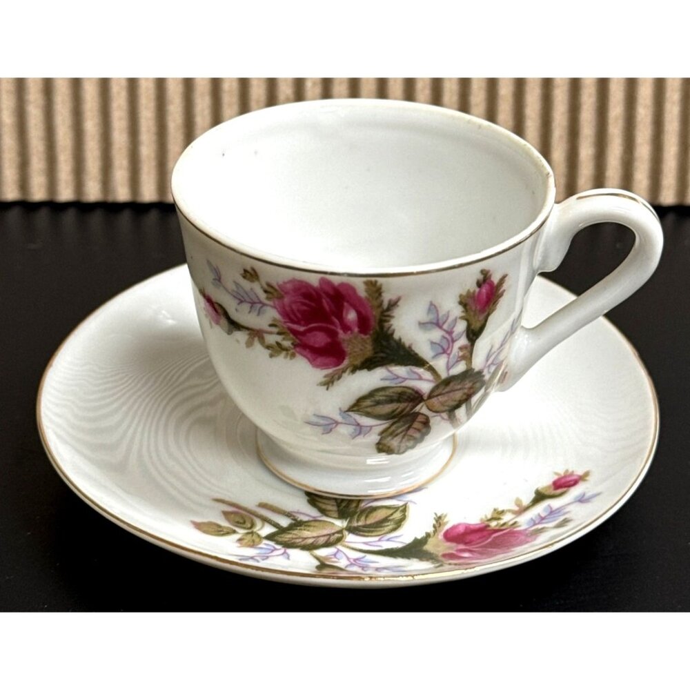Betson Hand Painted Teacup and Saucer Roses Gold Trim miniature
